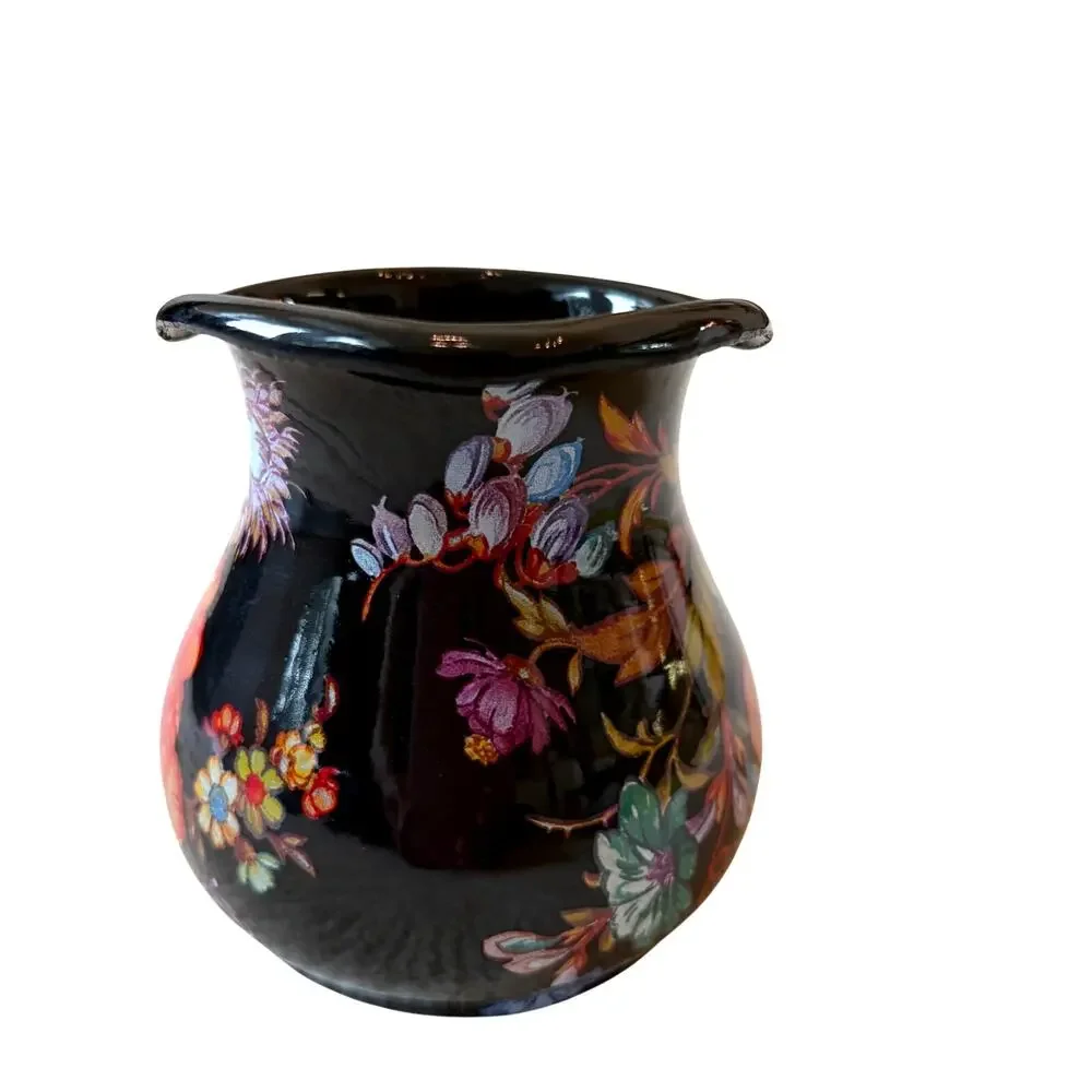 NEW Mackenzie-Childs Black Flower Market Enamel Creamer